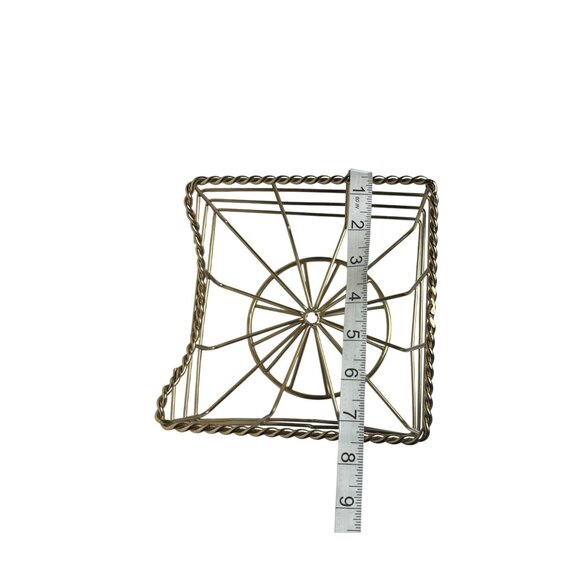 Gold Wire Metal Square Fruit Basket Napkin Holder With Pedestal Stand L 7" X 4" - Picture 4 of 5